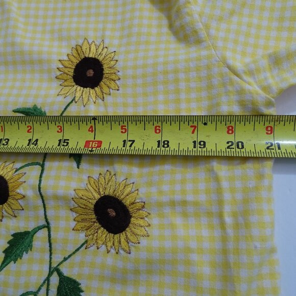 Vtg BFA Classics Yellow Gingham Sunflower Embroider Button Up Shirt Size M FLAW - Picture 6 of 10